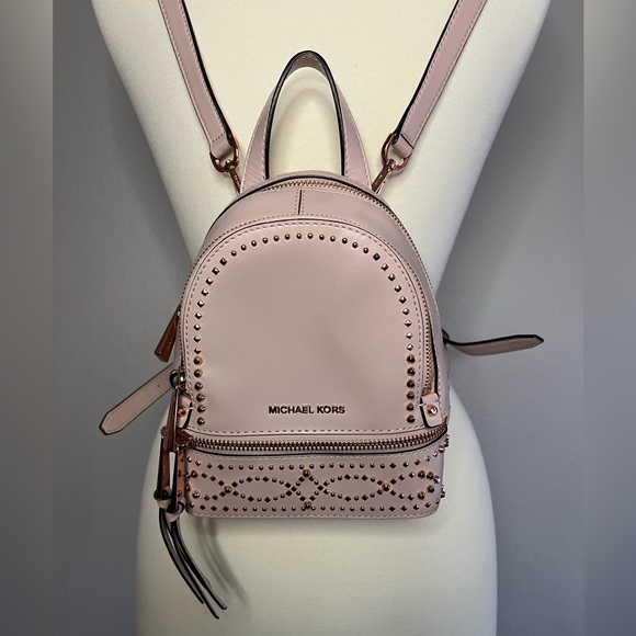 MICHAEL KORS Rhea Mini Leather Backpack Studded Soft Pink - Picture 2 of 12
